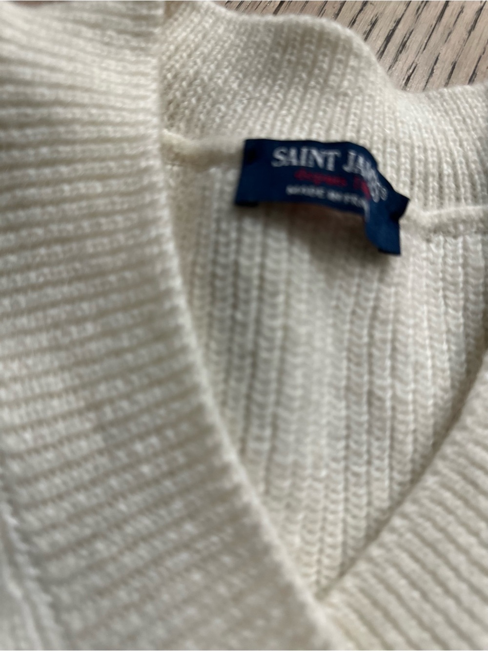 Saint James cream  v-neck  knit sweater - Picture 2 of 7